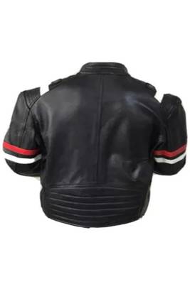 Men's black with red white stripes lambskin leather jacket 2