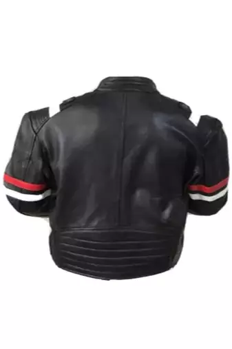 Men's black with red white stripes lambskin leather jacket
