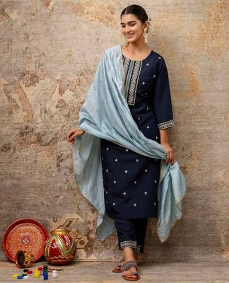 blue fancy silk blend kurta set 2