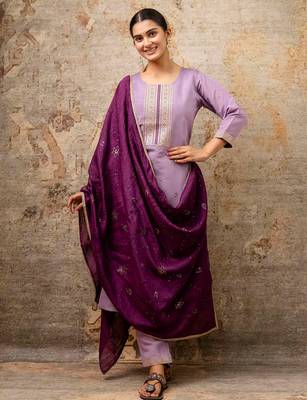 lavender fancy silk blend kurta set 2
