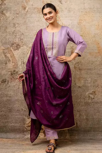 lavender fancy silk blend kurta set