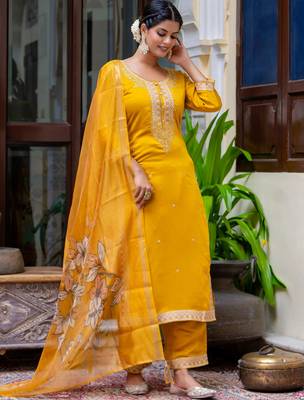 mustard fancy viscose kurta set 3