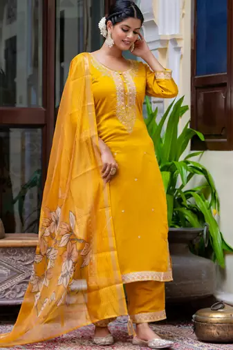 mustard fancy viscose kurta set