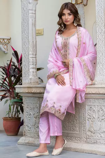 light-pink fancy silk blend kurta set