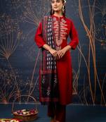maroon fancy cotton silk kurta set