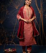 peach fancy silk blend kurta set