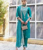 blue fancy silk blend kurta set