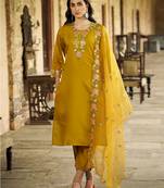 mustard fancy pure silk blend kurta set