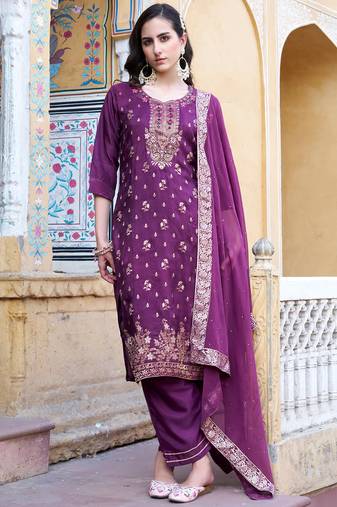 purple fancy viscose rayon kurta set
