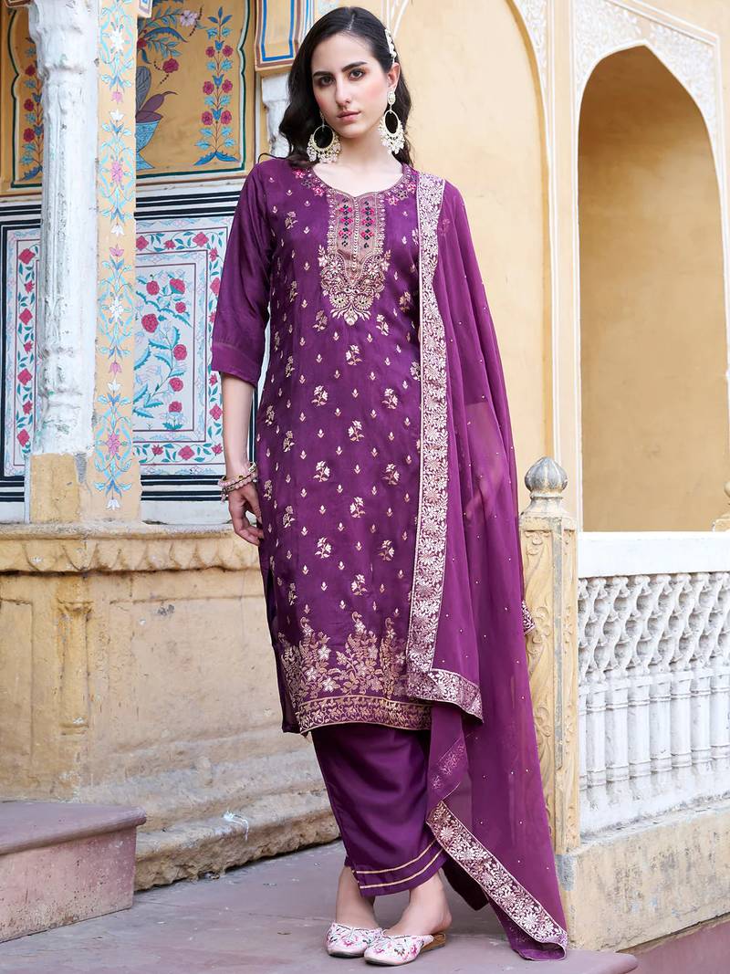 purple fancy viscose rayon kurta set