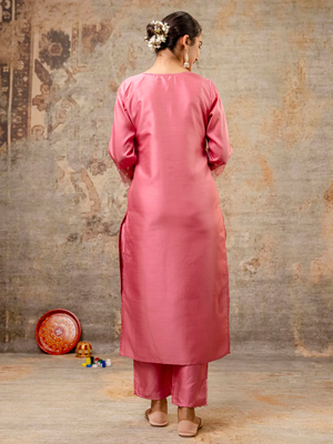 pink fancy silk blend kurta set 3