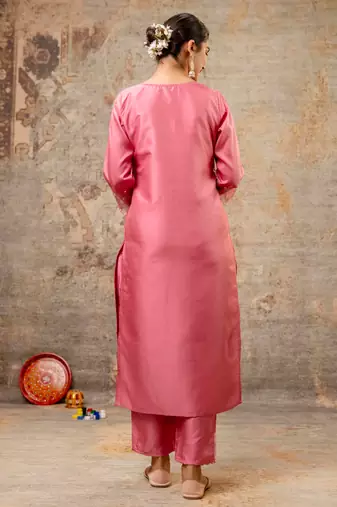 pink fancy silk blend kurta set