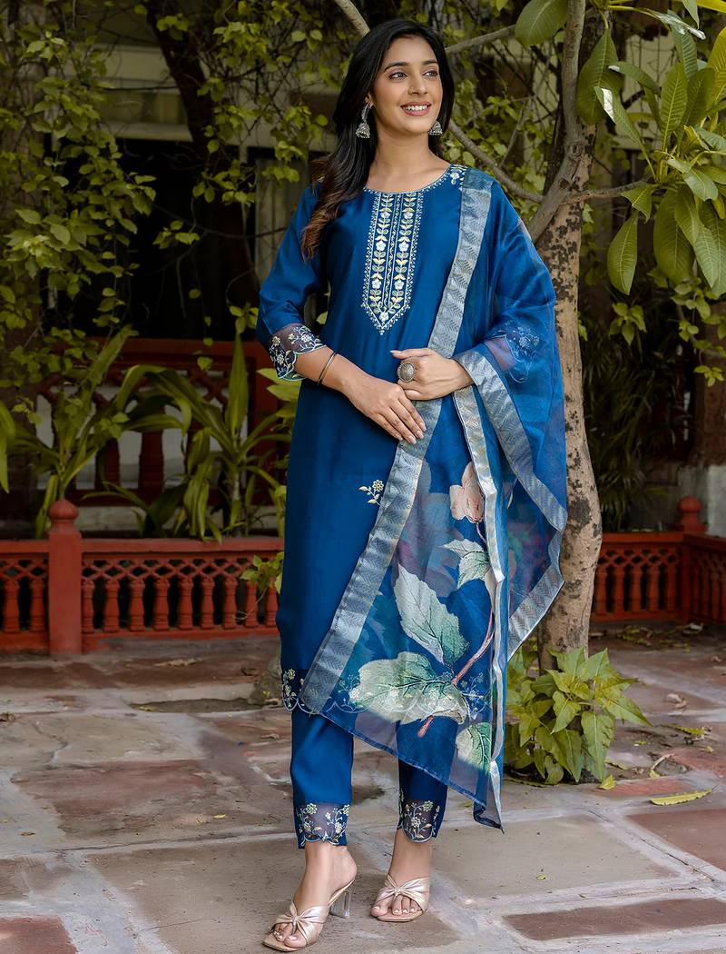 blue fancy viscose kurta set