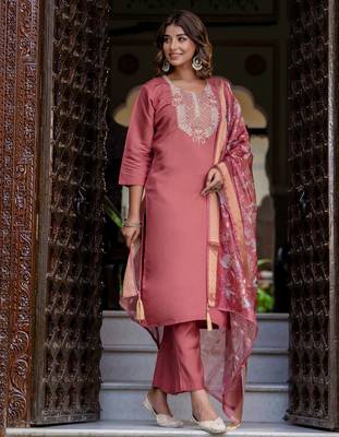 coral fancy silk blend kurta set 3