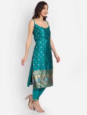 royal-blue fancy cotton silk kurta set 4