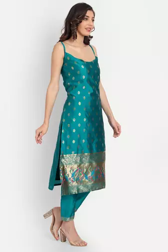royal-blue fancy cotton silk kurta set