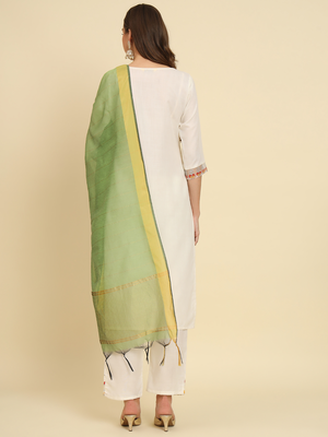 white fancy silk blend kurta set 4