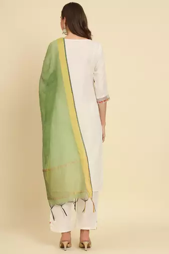 white fancy silk blend kurta set