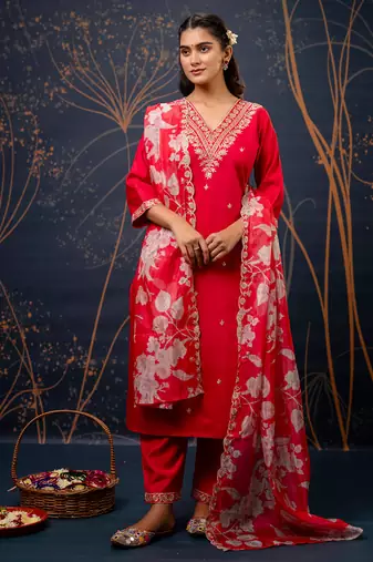 pink fancy viscose rayon kurta set