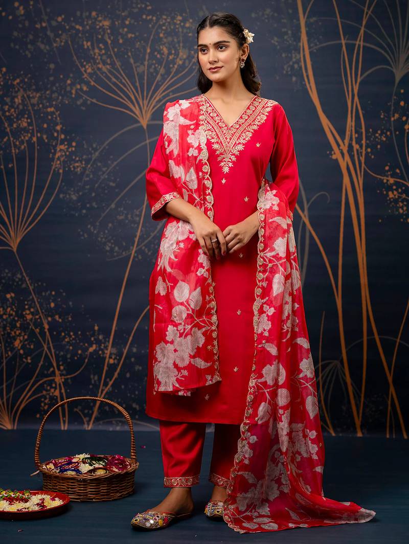 pink fancy viscose rayon kurta set