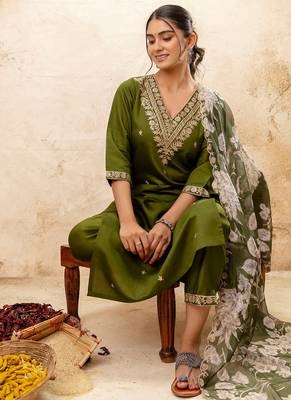 mehendi fancy viscose rayon kurta set 3