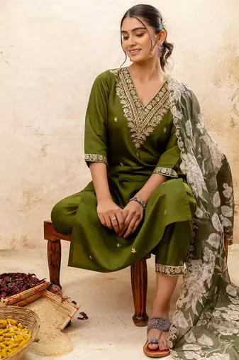 mehendi fancy viscose rayon kurta set