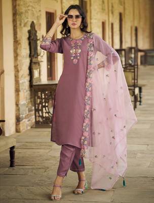 light-purple fancy pure silk blend kurta set 1