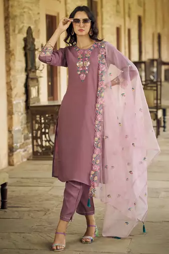 light-purple fancy pure silk blend kurta set