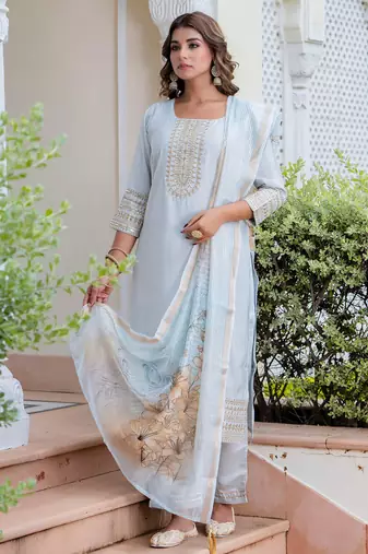grey fancy viscose kurta set