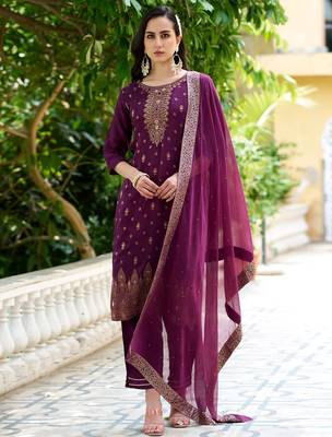 purple fancy viscose rayon kurta set 1