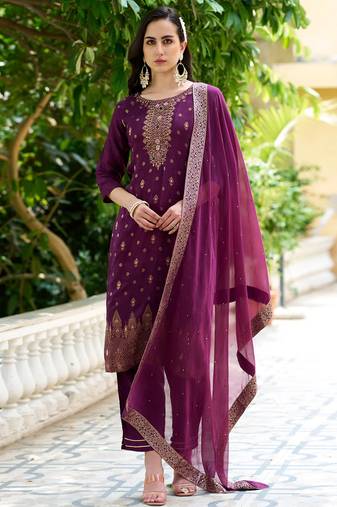 purple fancy viscose rayon kurta set