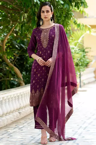 purple fancy viscose rayon kurta set