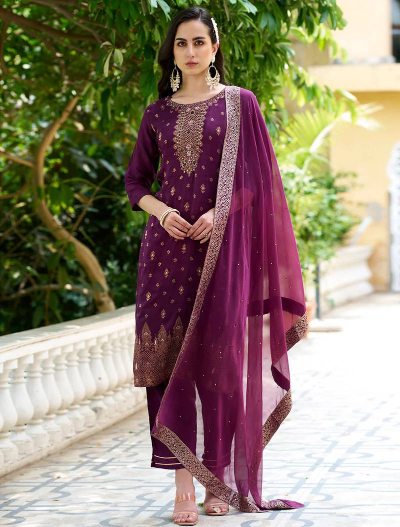 purple fancy viscose rayon kurta set