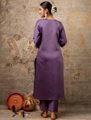 lavender fancy viscose rayon kurta set 3