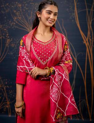 pink fancy silk kurta set 3