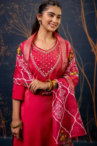 pink fancy silk kurta set