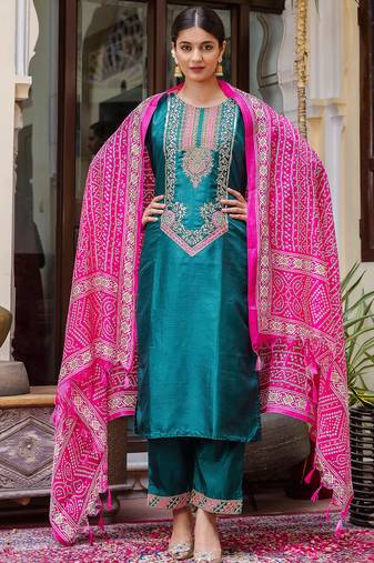 royal-blue fancy silk blend kurta set