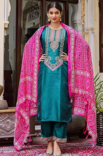 royal-blue fancy silk blend kurta set