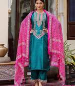 royal-blue fancy silk blend kurta set