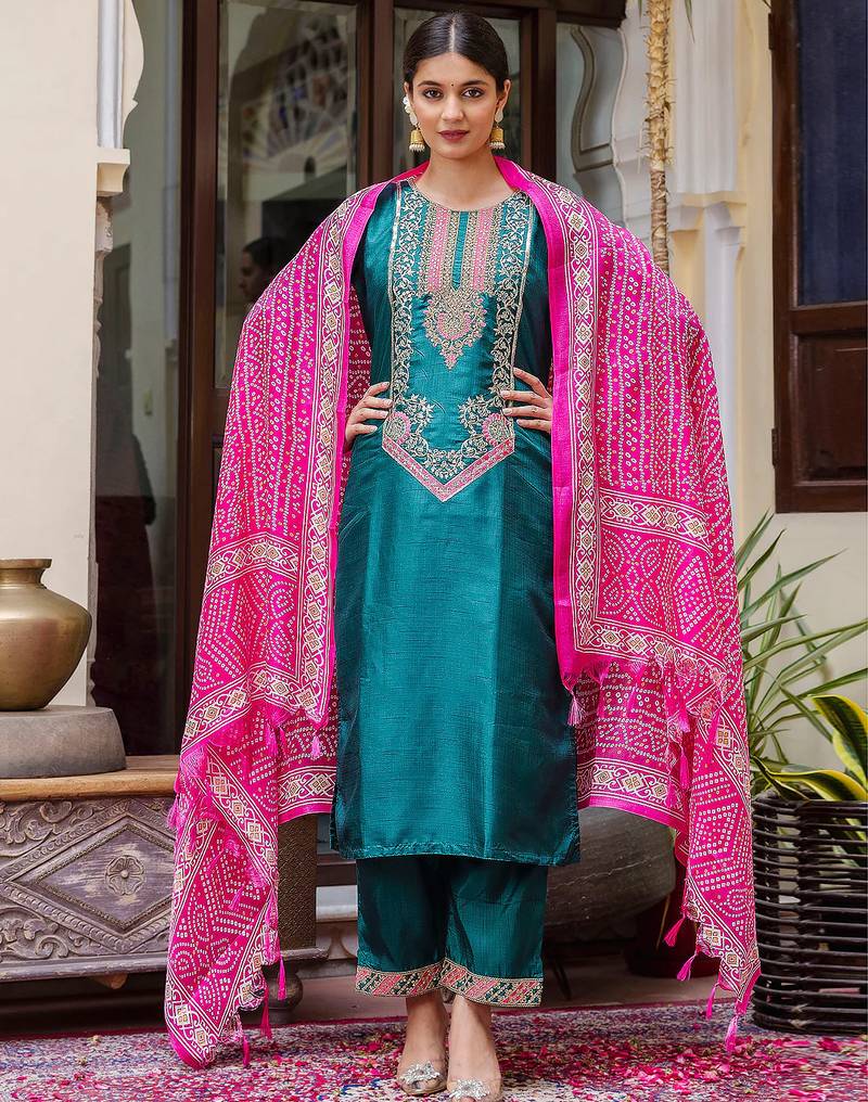 royal-blue fancy silk blend kurta set