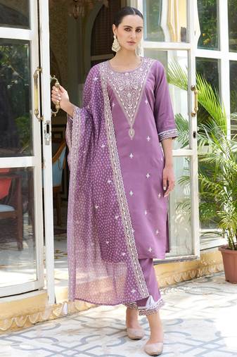 lavender fancy silk blend kurta set