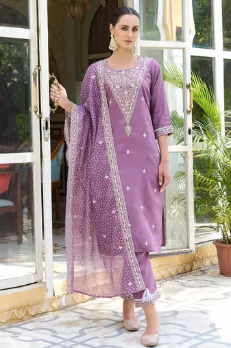 lavender fancy silk blend kurta set