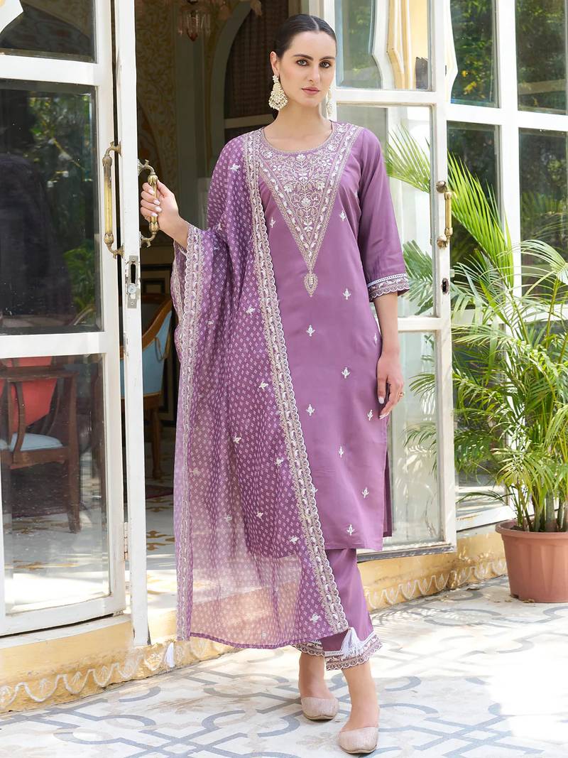 lavender fancy silk blend kurta set