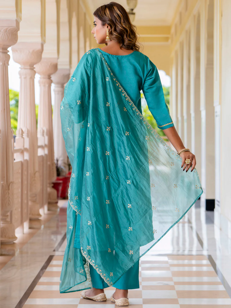 blue fancy silk blend kurta set