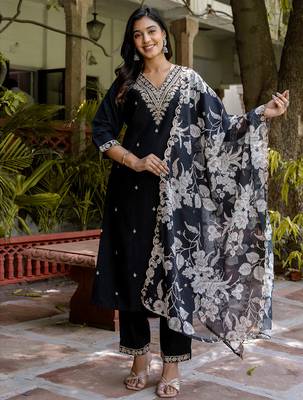 black fancy viscose rayon kurta set 1
