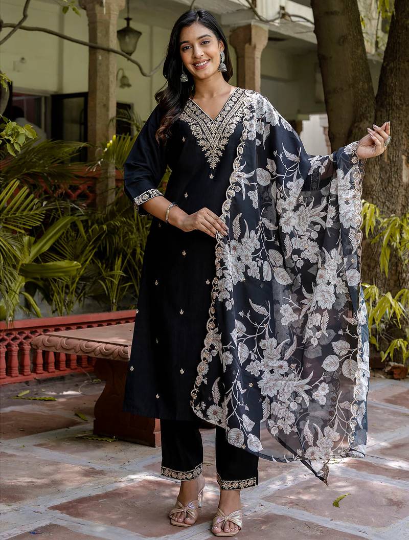 black fancy viscose rayon kurta set