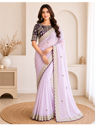 lavender embroidery with sequins silk saree 1