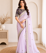 lavender embroidery with sequins silk saree