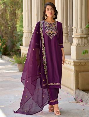 purple fancy viscose rayon kurta set 1