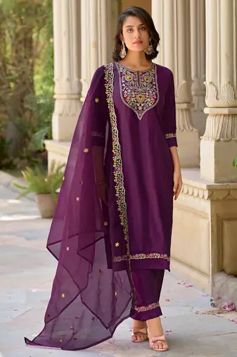 purple fancy viscose rayon kurta set